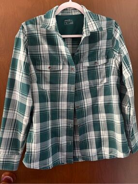 Eddie Bauer Teal and White Plaid Button-Down Shirt